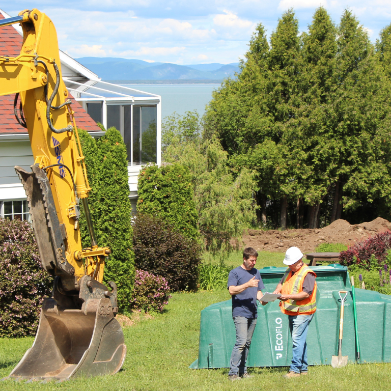 Premier Tech Water and Environment sales representative on site with a septic system installer in Pennsylvania.