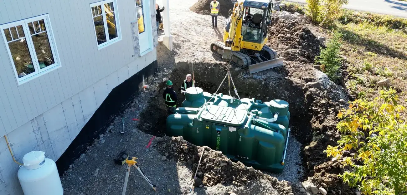 Ecoflo compact biofilter installation on a small lot.