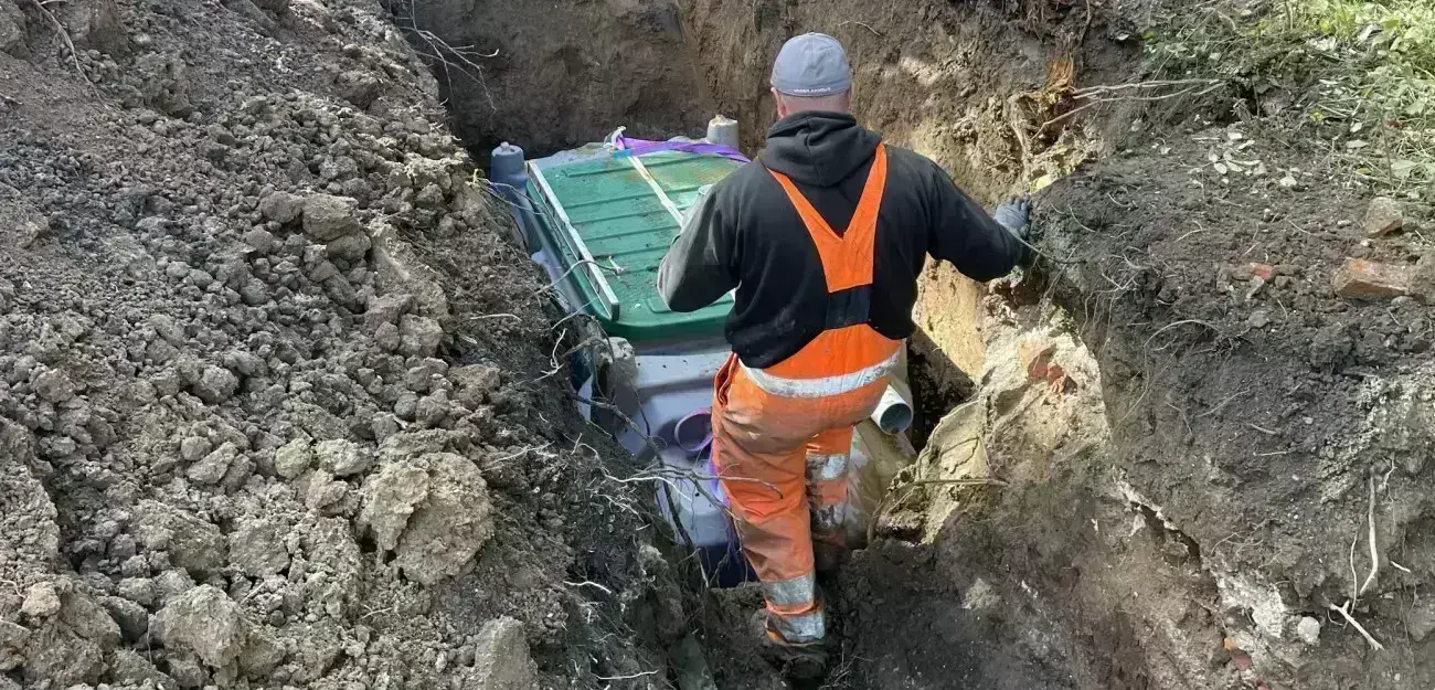 Premier Tech installing a septic system in the UK.