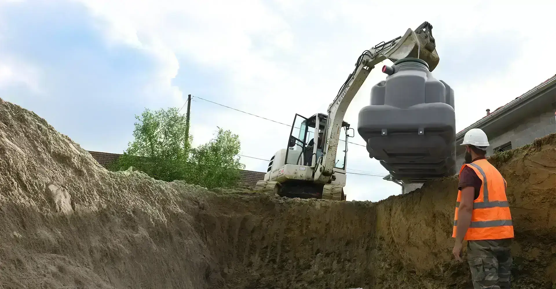 Off-mains drainage system installation in the UK.